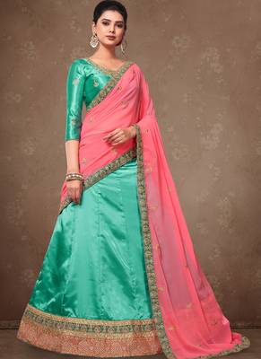 Tourquish Embroidery Silk Party wear Lehenga 1