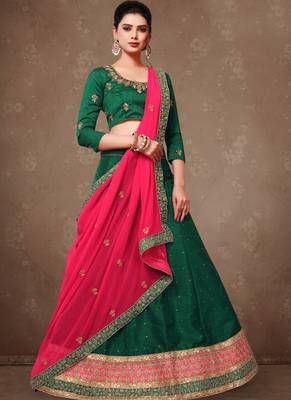 Dark Green Embroidery Silk Party wear Lehenga 1