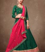 Dark Green Embroidery Silk Party wear Lehenga