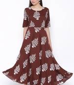 THIAB Womens Rayon Floral Print Flared Long Gown (Brown)