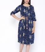THIAB Womens Rayon Printed Flared Dress (Royal Blue)