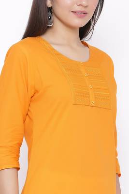 THIAB Womens Cotton Embroidered Straight Kurta (Orange) 2