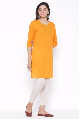 THIAB Womens Cotton Embroidered Straight Kurta (Orange) 1
