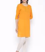 THIAB Womens Cotton Embroidered Straight Kurta (Orange)