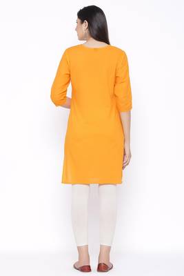 THIAB Womens Cotton Embroidered Straight Kurta (Orange) 3