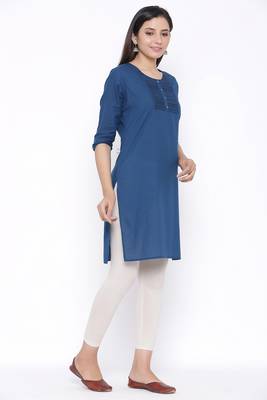 THIAB Womens Cotton Embroidered Straight Kurta (Teal Blue) 1