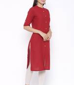 THIAB Womens Cotton Solid Straight Kurta (Maroon)