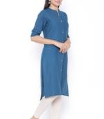 THIAB Womens Cotton Solid Straight Kurta (Teal Blue)
