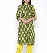 THIAB Womens Cotton Cambric Printed Straight Kurta Palazzo Set (Green)