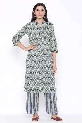 THIAB Womens Cotton Cambric Printed Straight Kurta Palazzo Set (Multi Color) 1