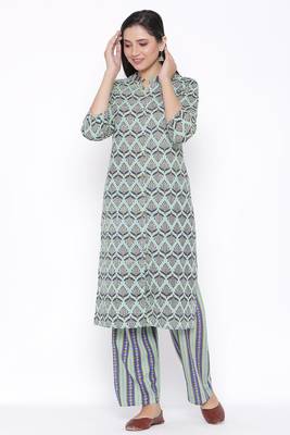 THIAB Womens Cotton Cambric Printed Straight Kurta Palazzo Set (Multi Color) 3