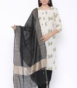 THIAB Womens Cotton Printed Straight Kurta Palazzo Dupatta Set (Off White)