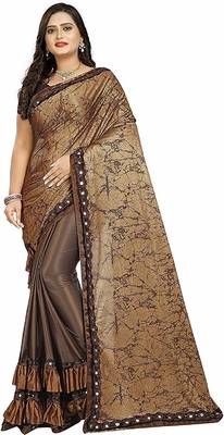 Women's Brown Dhupian Foil Designer Saree 3