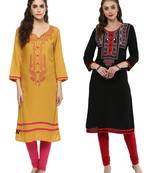Mustard and Black Printed Rayon Straight Kurti Combo