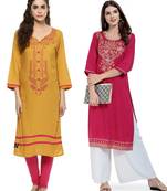 Mustard and Pink Printed Rayon Straight Kurti Combo