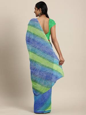 Shaily Women's Green & Blue Georgette Printed Saree 2