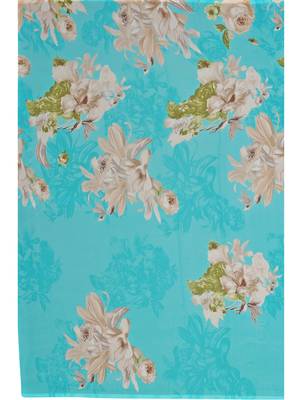 Aqua blue printed georgette saree with blouse 5
