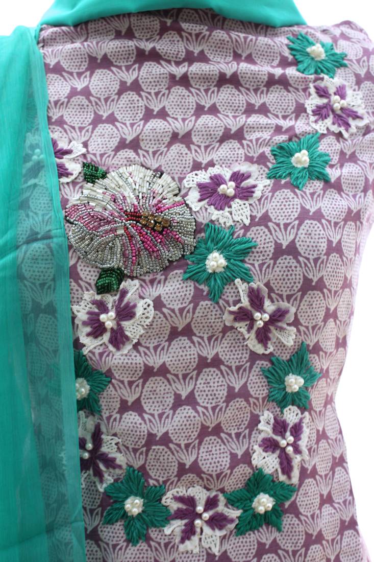 Mauve Turquoise Soft Modal Cotton Silk Unstitched Suit