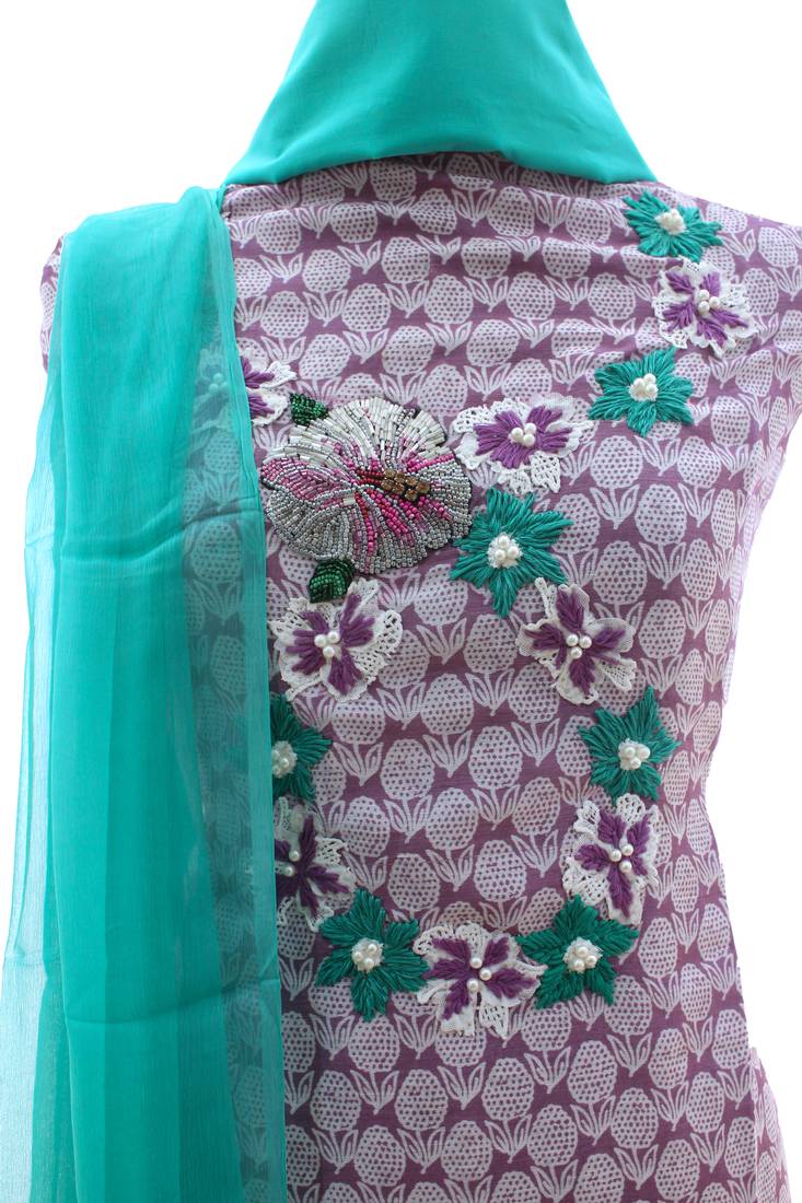 Mauve Turquoise Soft Modal Cotton Silk Unstitched Suit