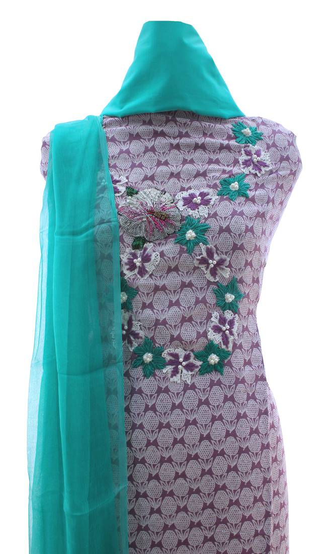 Mauve Turquoise Soft Modal Cotton Silk Unstitched Suit