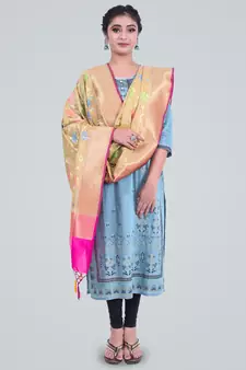 Banarasi Kataan Silk Floral Meena Jaal Dupatta