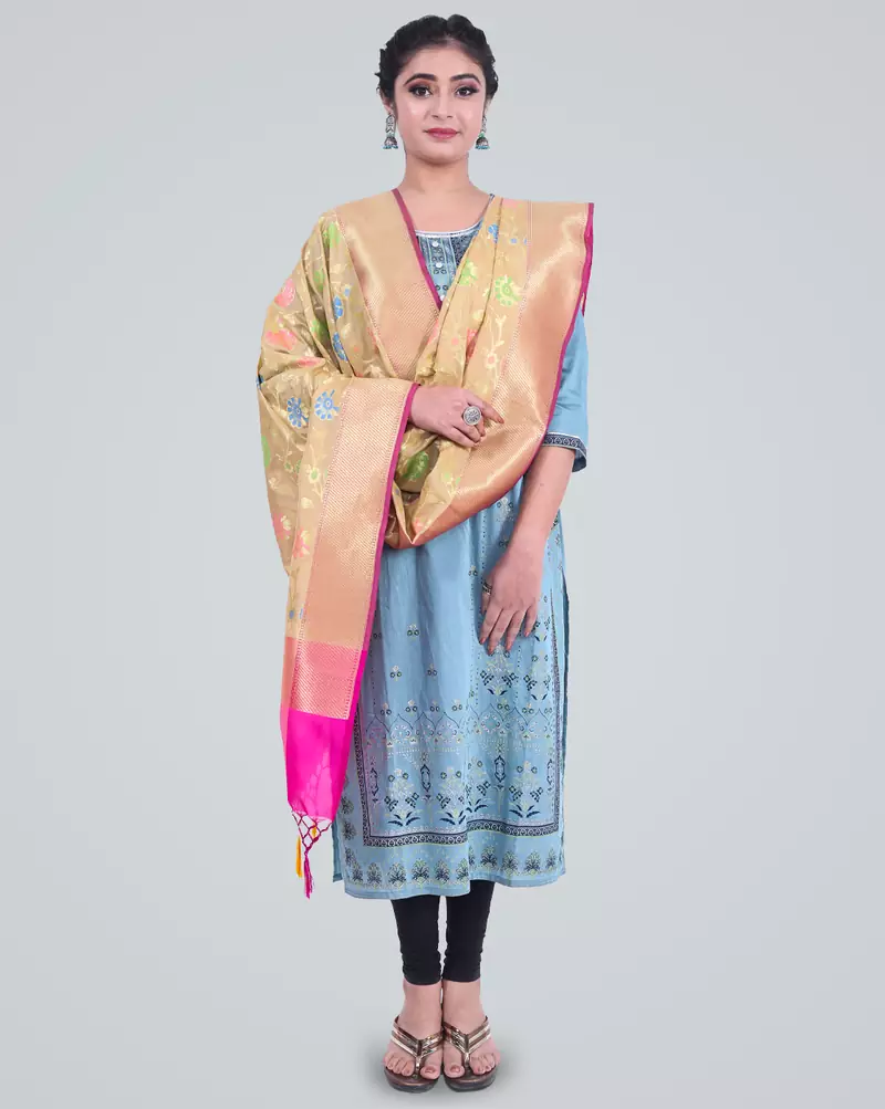 Banarasi Kataan Silk Floral Meena Jaal Dupatta