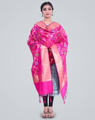 Banarasi Kataan Silk Floral Meena Jaal Dupatta 1