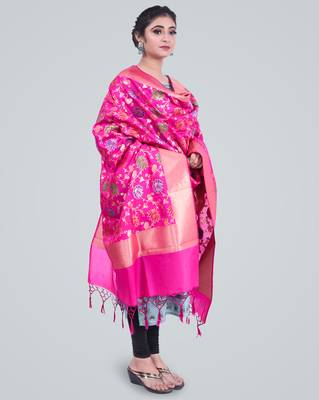 Banarasi Kataan Silk Floral Meena Jaal Dupatta 2