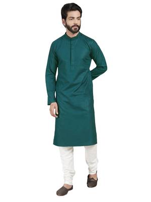 Blue plain pure cotton kurta-pajama 1