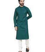 Blue plain pure cotton kurta-pajama