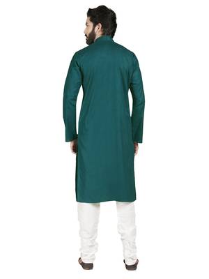 Blue plain pure cotton kurta-pajama 2