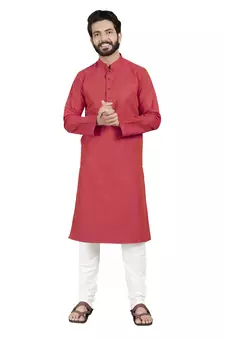 Red plain pure cotton kurta-pajama