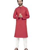 Red plain pure cotton kurta-pajama