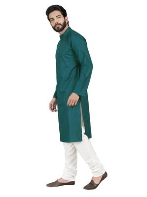 Blue plain pure cotton kurta-pajama 3