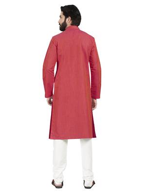 Red plain pure cotton kurta-pajama 2