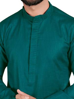 Blue plain pure cotton kurta-pajama 4