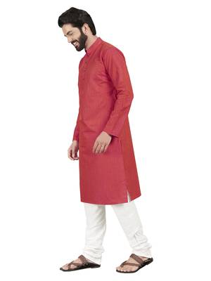 Red plain pure cotton kurta-pajama 3