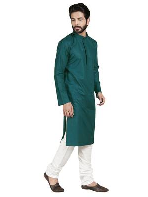 Blue plain pure cotton kurta-pajama 5