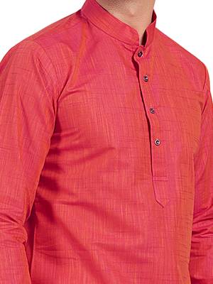 Red plain pure cotton kurta-pajama 4