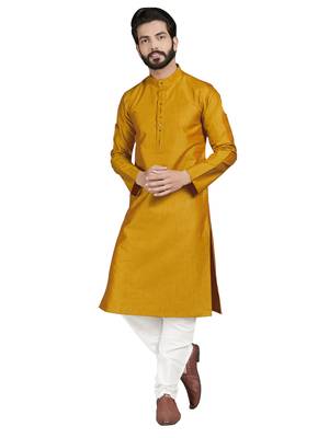 Gold plain pure cotton kurta-pajama 1