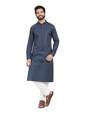 Grey plain pure cotton kurta-pajama 1