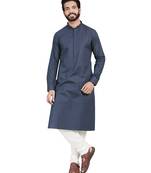 Grey plain pure cotton kurta-pajama