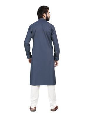 Grey plain pure cotton kurta-pajama 2