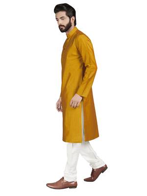 Gold plain pure cotton kurta-pajama 3