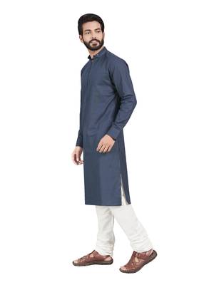 Grey plain pure cotton kurta-pajama 3