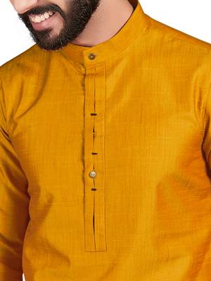 Gold plain pure cotton kurta-pajama 4