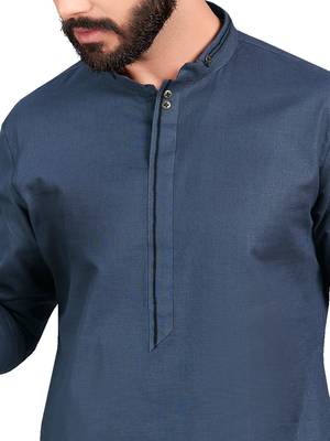 Grey plain pure cotton kurta-pajama 4
