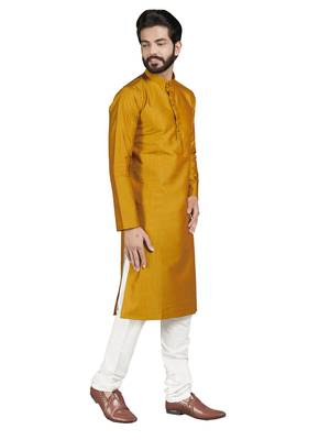 Gold plain pure cotton kurta-pajama 5