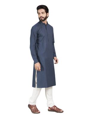 Grey plain pure cotton kurta-pajama 5