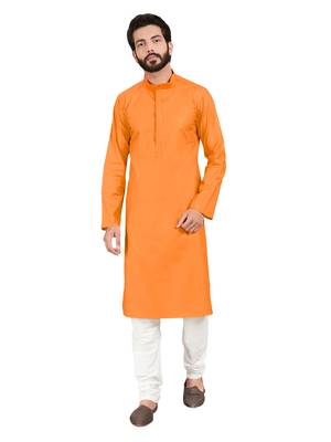 Orange plain pure cotton kurta-pajama 1